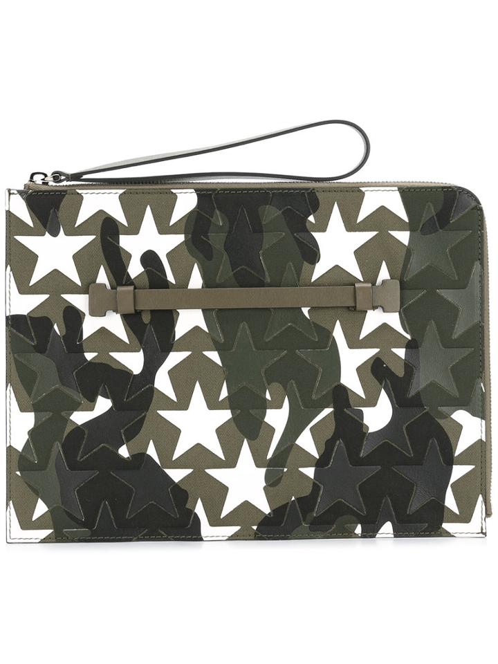 Valentino Valentino Garavani Camustars Clutch, Men's, Green, Cotton/calf Leather