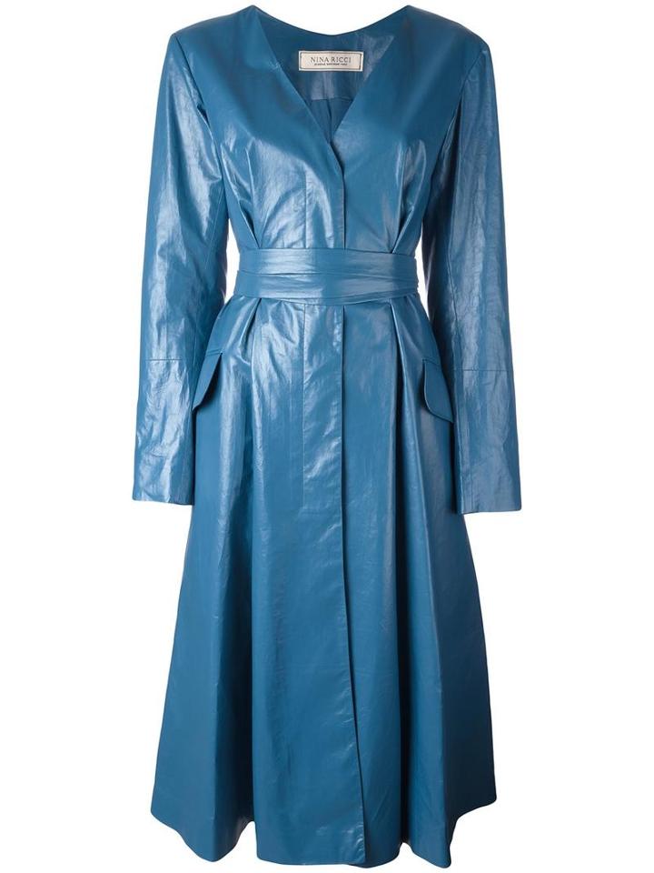 Nina Ricci Leather Belted Waist Dress, Women's, Size: 40, Blue, Lamb Skin/silk