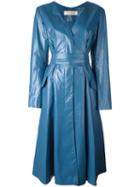 Nina Ricci Leather Belted Waist Dress, Women's, Size: 40, Blue, Lamb Skin/silk