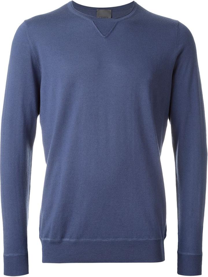 Laneus Crew Neck Sweater, Men's, Size: 52, Blue, Silk/cashmere