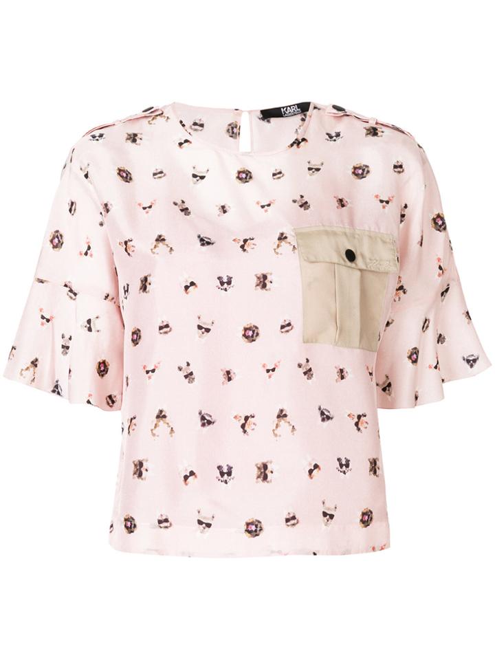 Karl Lagerfeld Pets-print Blouse - Pink & Purple