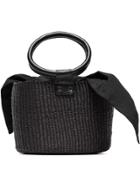 Sensi Studio Black Leather Handle Mini Straw Basket Bag