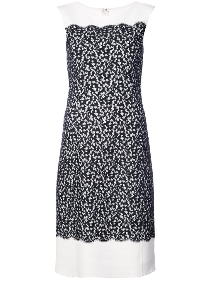 Oscar De La Renta Scalloped Lace Overlay Dress - Black