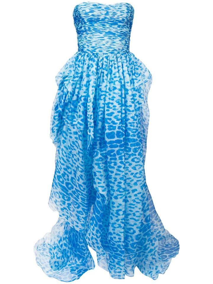 Ermanno Scervino Leopard Print Strapless Gown - Blue