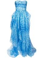 Ermanno Scervino Leopard Print Strapless Gown - Blue