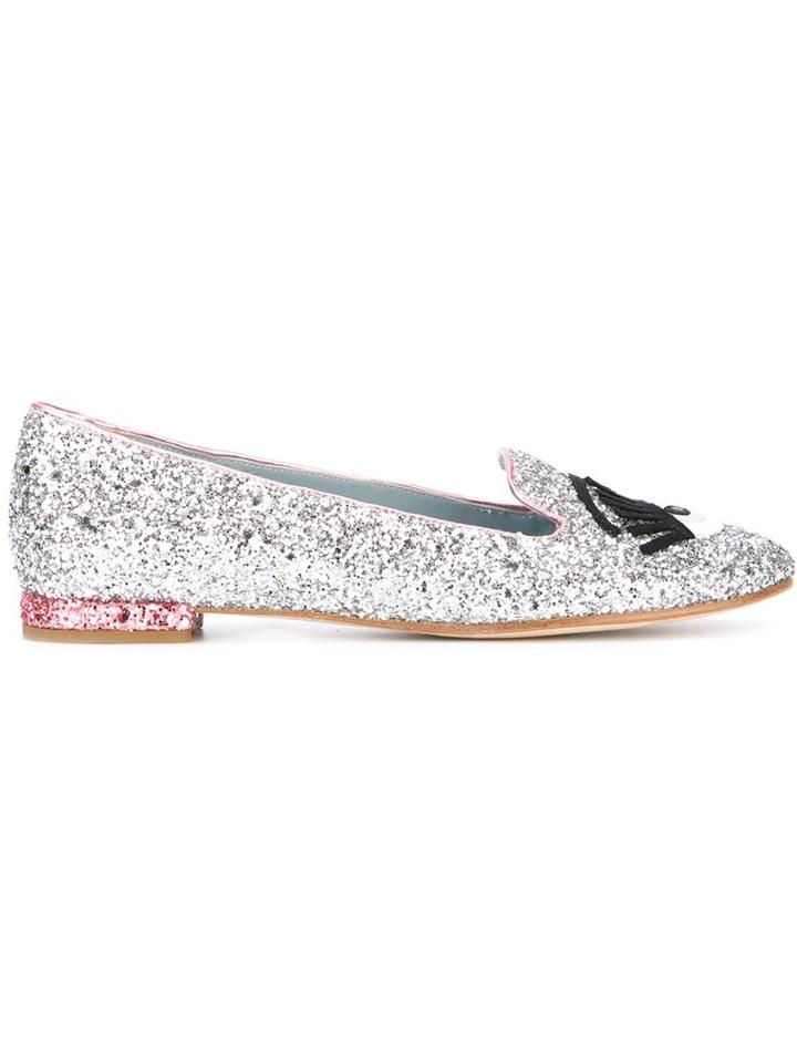 Chiara Ferragni Flirting Glitter Slippers, Women's, Size: 40, Grey, Leather/pvc