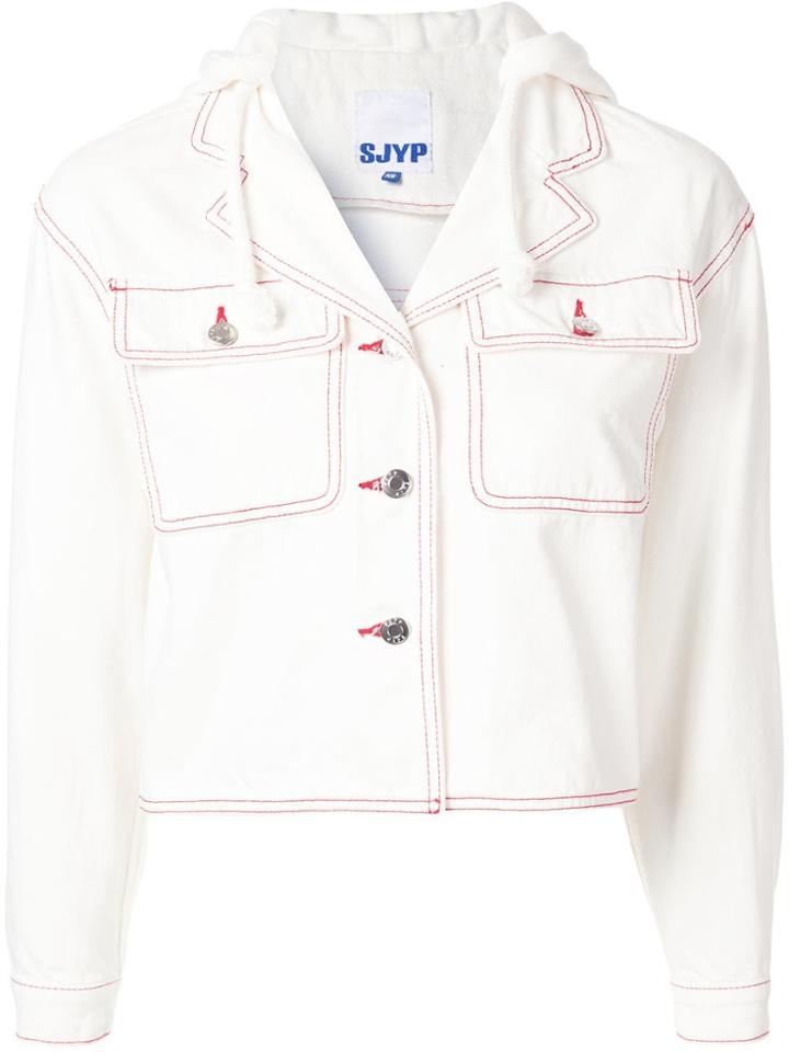 Sjyp Red Stitch Hooded Denim Jacket - White