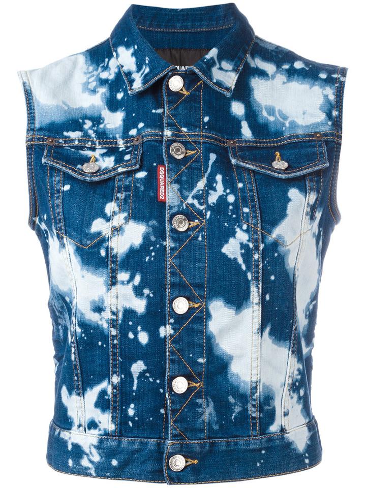 Dsquared2 Cropped Denim Gilet, Women's, Size: 42, Blue, Cotton/spandex/elastane