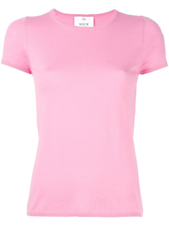 Allude Short Sleeve Fitted Knit Top, Women's, Size: Small, Pink/purple, Virgin Wool