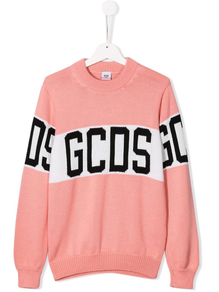 Gcds Kids Knit Logo Print Jumper - Pink