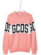 Gcds Kids Knit Logo Print Jumper - Pink