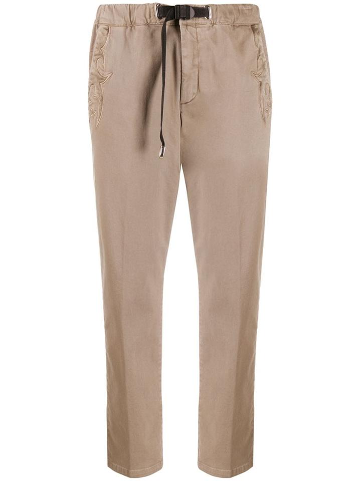 White Sand Buckle-fastening Embroidered Trousers - Neutrals