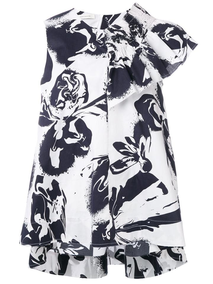 Cédric Charlier Abstract Print Ruffled Blouse, Women's, Size: 42, White, Cotton/other Fibers