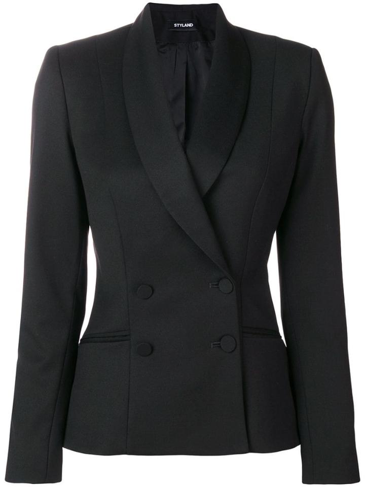 Styland Double Breasted Tuxedo Jacket - Black