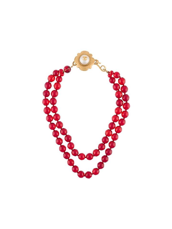Chanel Vintage Gripoix Beaded Choker Necklace, Women's, Red