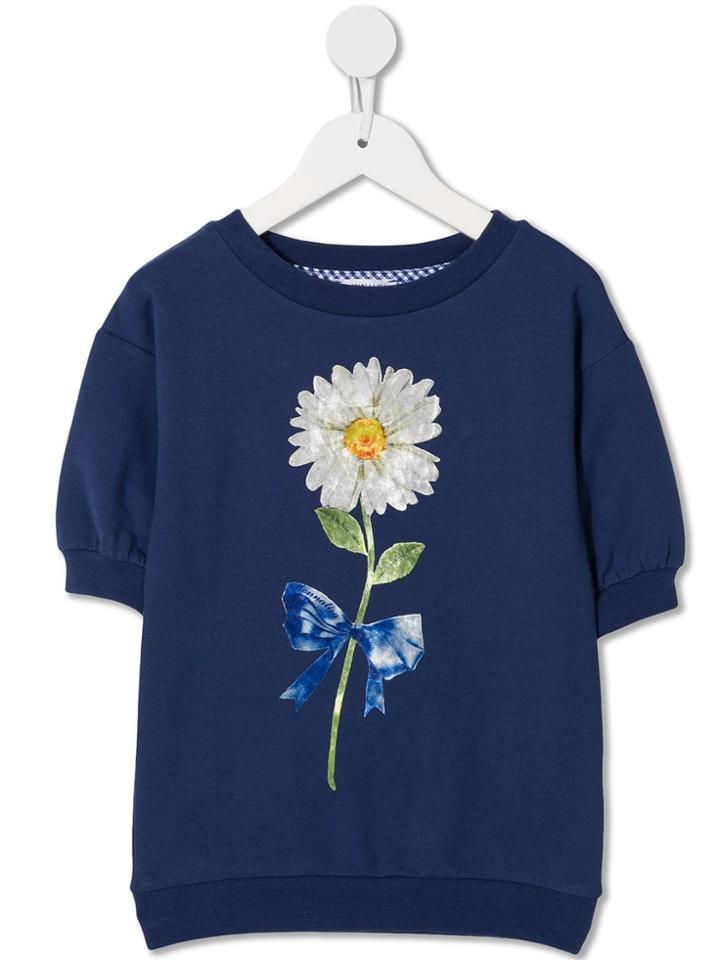 Monnalisa Daisy Print Half Sleeve Sweatshirt - Blue