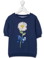 Monnalisa Daisy Print Half Sleeve Sweatshirt - Blue
