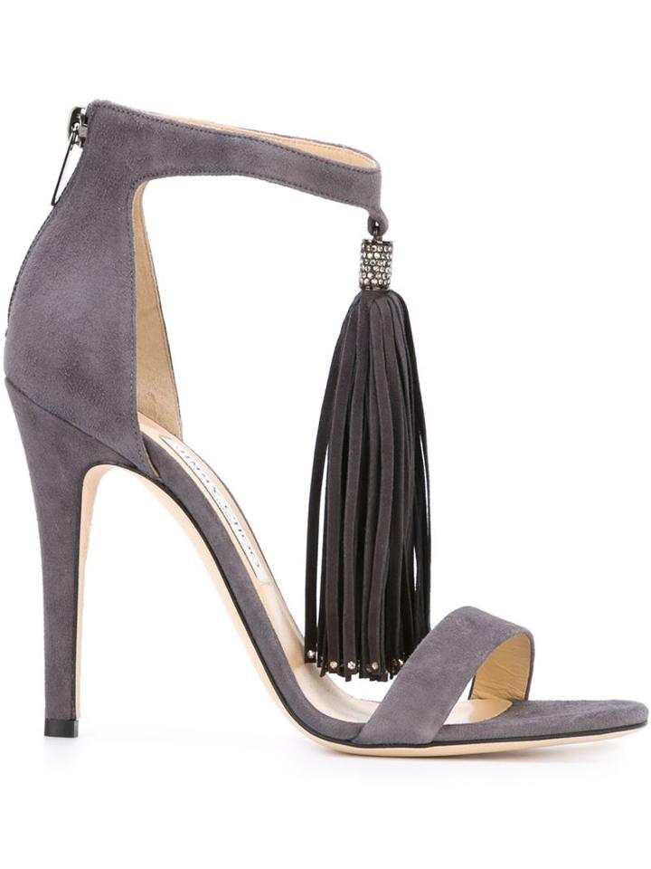 Jimmy Choo Viola Sandals, Women's, Size: 39.5, Grey, Calf Leather/glass/metal Other/leather