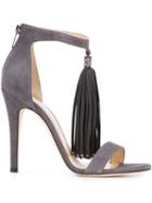 Jimmy Choo Viola Sandals, Women's, Size: 39.5, Grey, Calf Leather/glass/metal Other/leather