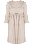 Barba Midi V-neck Dress - Nude & Neutrals