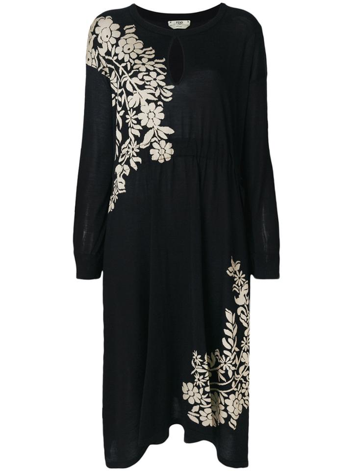 Fendi Floral Jacquard Knit Dress - Black