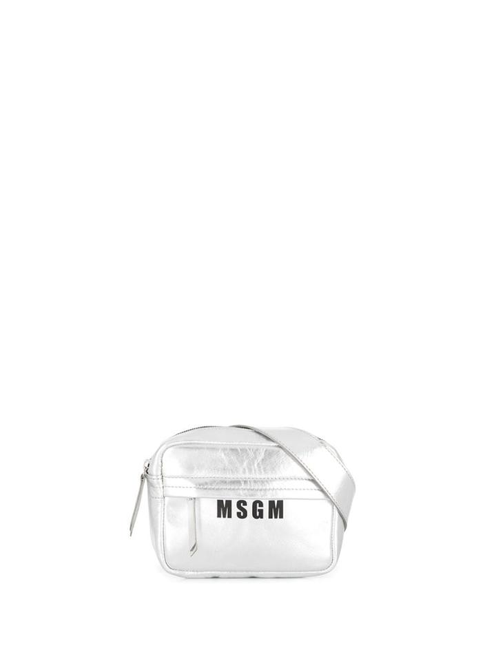Msgm Metallic Logo Belt Bag - Silver