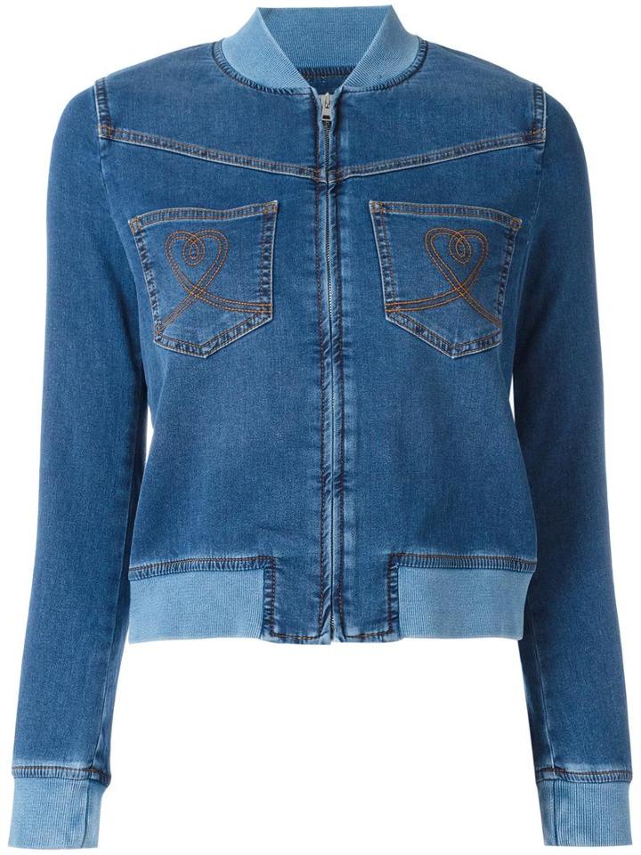 Love Moschino Denim Bomber Jacket, Women's, Size: 38, Blue, Cotton/spandex/elastane/polyester