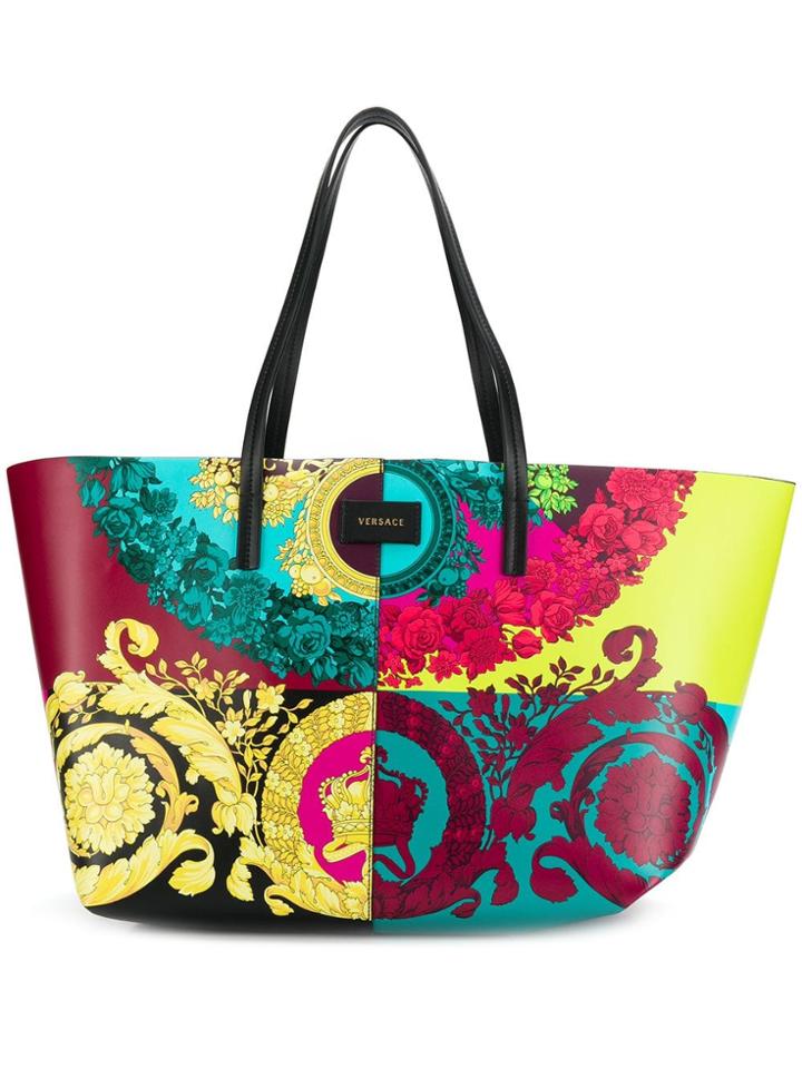 Versace Technicolour Baroque Print Tote Bag - Yellow