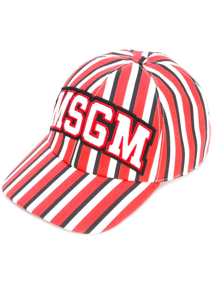 Msgm - Striped Cap - Men - Cotton - One Size, Red, Cotton