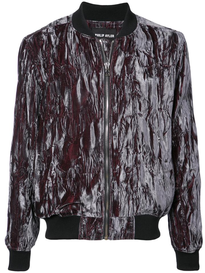 Philip Ayler Crushed Velvet Bomber Jacket - Grey