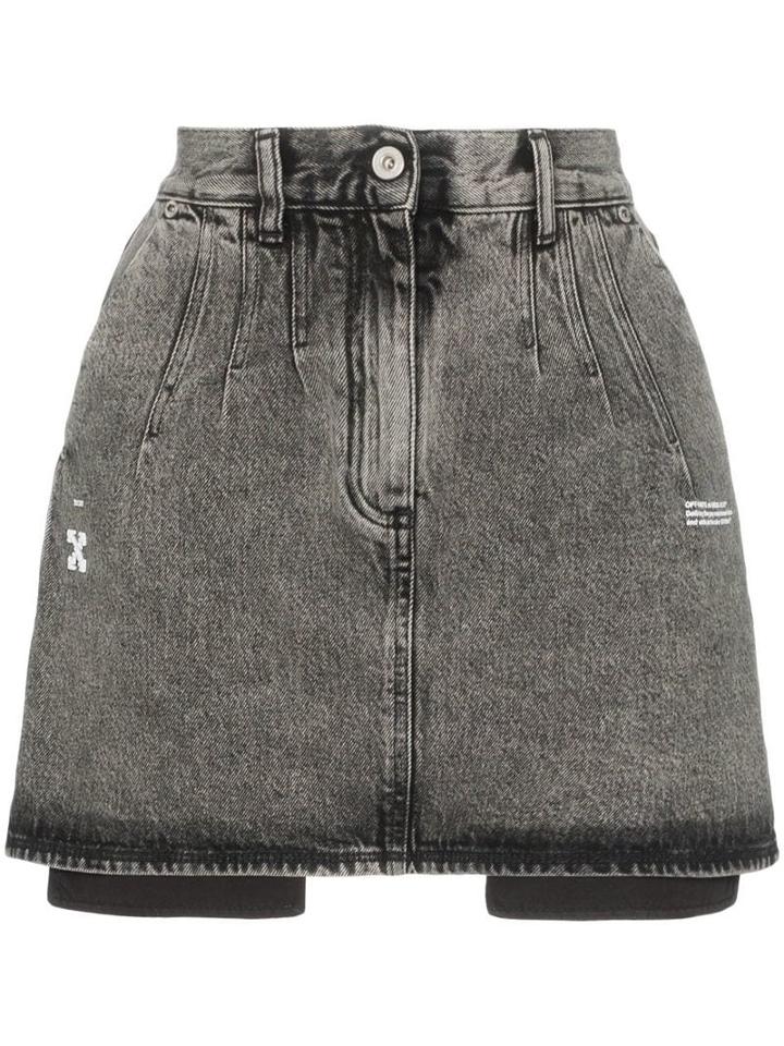 Off-white High-waisted Acid Wash Denim Skirt - Black