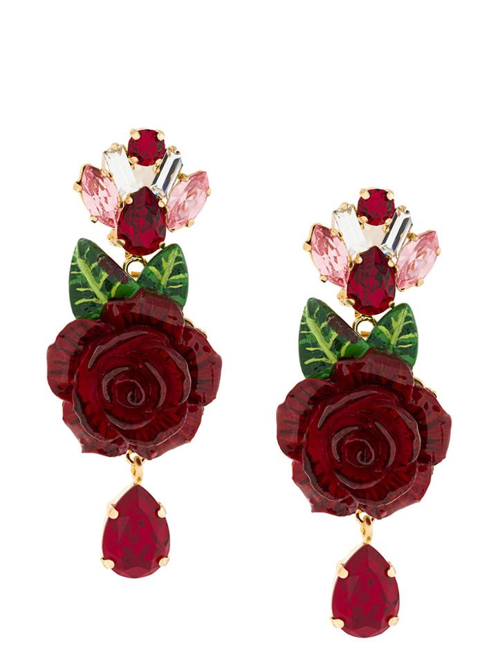 Dolce & Gabbana Crystal Rose Drop Earrings - Red
