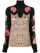 Vivetta Flower And Leopard Knit Sweater - Black
