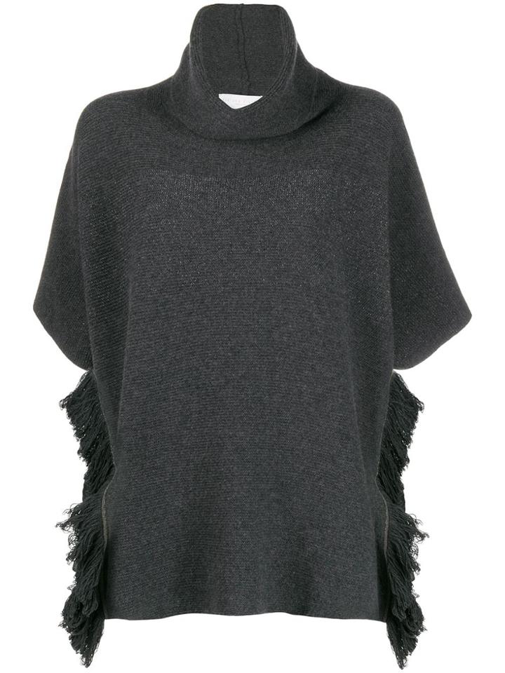 Fabiana Filippi Fringed Hem Short-sleeved Jumper - Grey