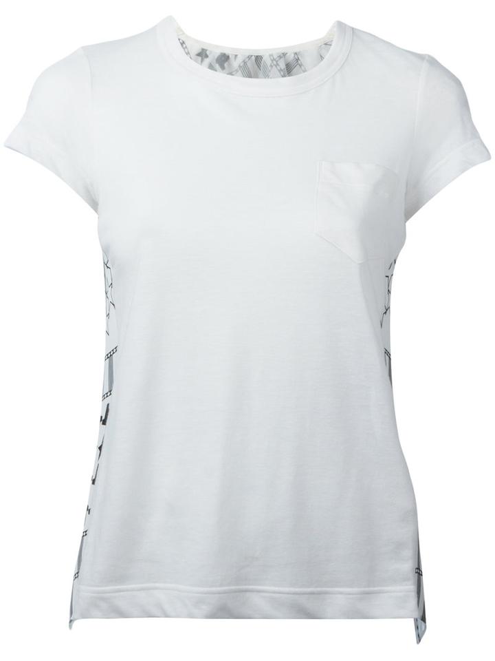 Sacai Open Back Scarf Print T-shirt, Women's, Size: 1, White, Linen/flax/polyester