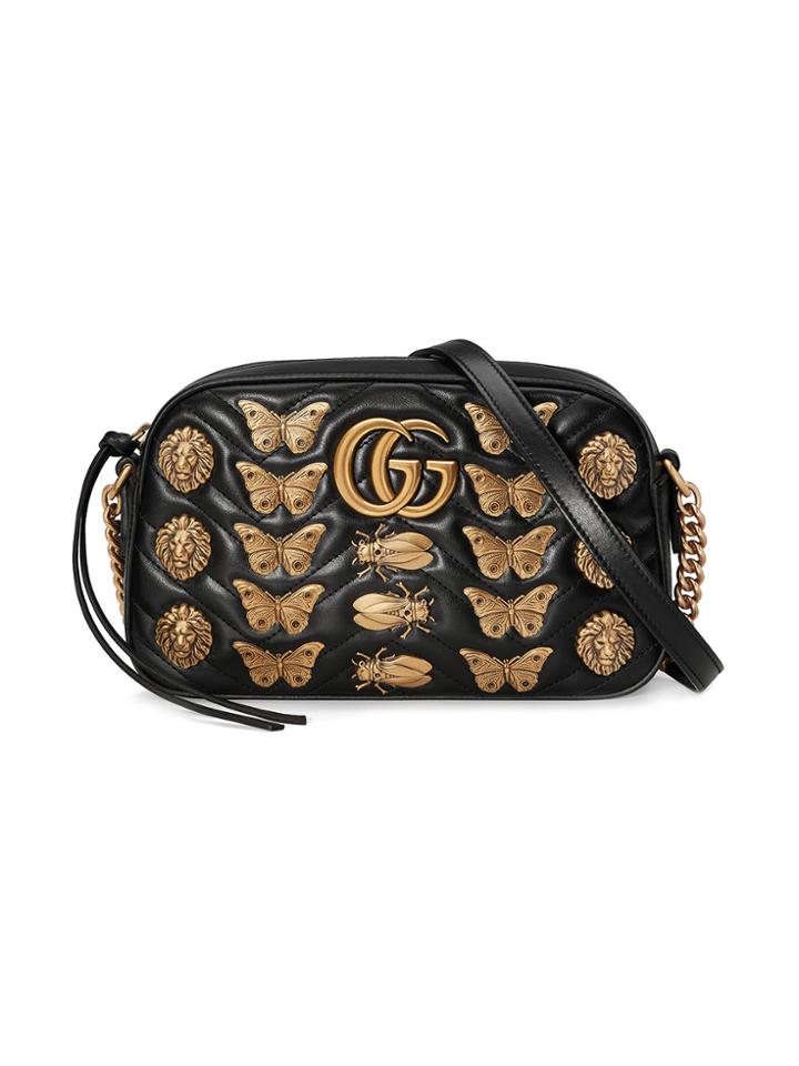 Gucci Gg Marmont Animal Studs Shoulder Bag - Black