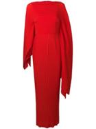 Solace London Asymmetric Sleeve Pleated Gown - Red