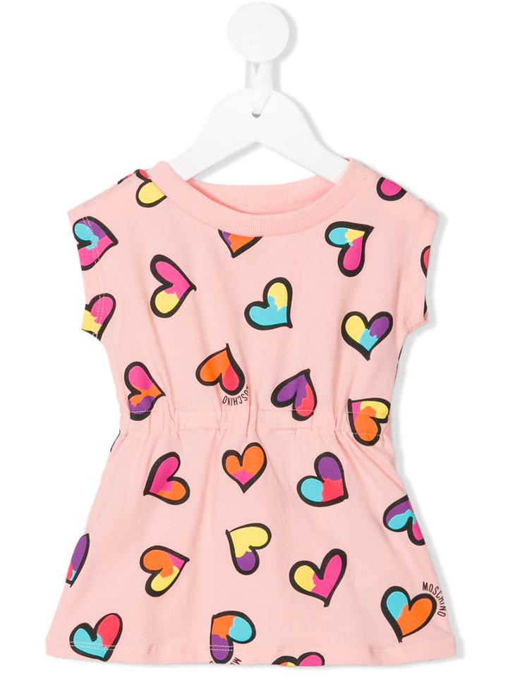 Moschino Kids - Heart Print Dress - Kids - Cotton/spandex/elastane - 9-12 Mth, Pink/purple