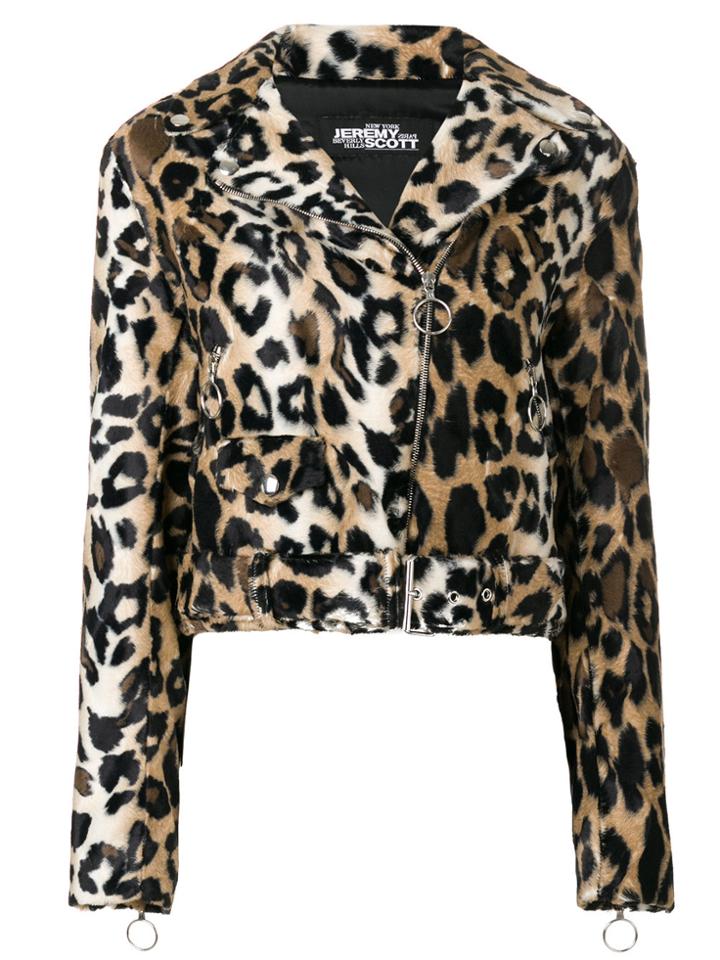 Jeremy Scott Leopard Print Biker Jacket - Brown