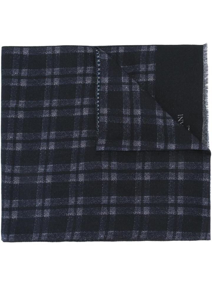 Corneliani Plaid Scarf, Men's, Blue, Wool