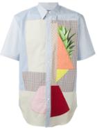 Junya Watanabe Comme Des Garçons Man Grid Print Patchwork Button Down Shirt, Men's, Size: M, Blue, Cotton