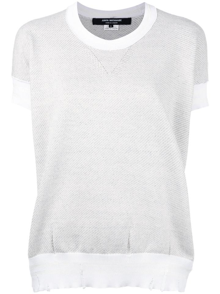 Junya Watanabe Comme Des Garçons - Distressed Short Sleeve Sweater - Women - Cotton/polyester - M, Nude/neutrals, Cotton/polyester