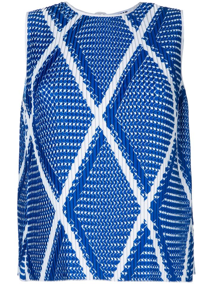 Msgm - Argyle Check Sleeveless Blouse - Women - Polyester - 42, Blue, Polyester