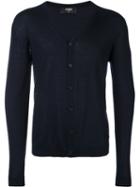 Fendi V-neck Cardigan, Men's, Size: 50, Blue, Silk/cashmere/wool