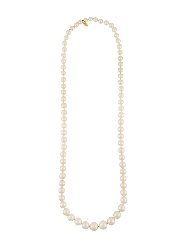 Chanel Vintage Faux Pearl Long Necklace, Women's, White