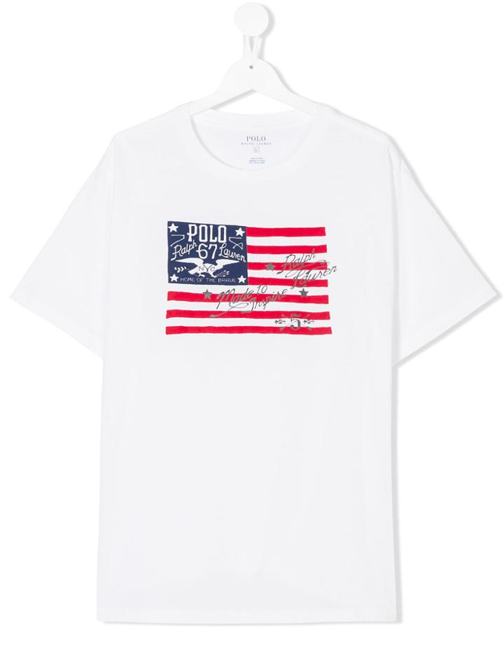 Ralph Lauren Kids American Flag Logo Print T-shirt - White