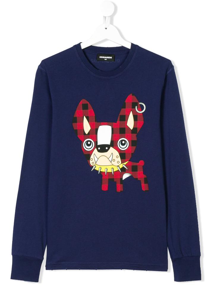 Dsquared2 Kids Teen Checked Chihuahua Printed Sweatshirt - Blue