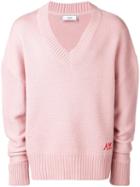 Ami Paris V Neck Oversize Sweater - Pink