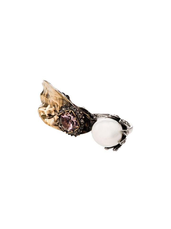 Alexander Mcqueen Oyster Double Ring - Metallic