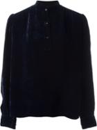 Yves Saint Laurent Vintage Velvet Buttoned Blouse, Women's, Size: 36, Blue